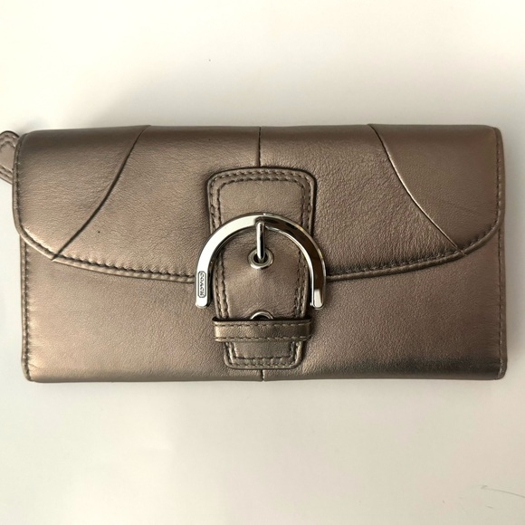 Coach Handbags - Coach Metallic Leather Trifold Wallet